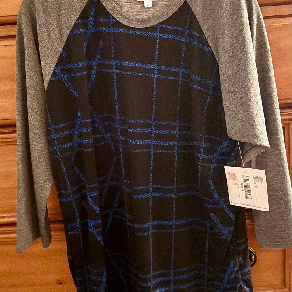 Gray and Blue Plaid Raglan Sleeve Top